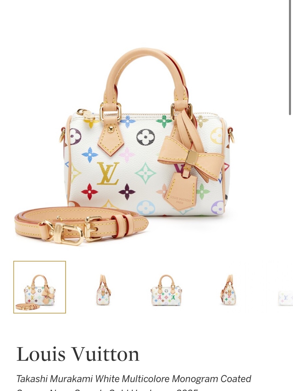 Louis Vuitton White Multicolore Mini Speedy with Bow Charm